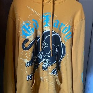 Mustard Yellow Graphic Hoodie with Panther Print old y2k ed hardy size M